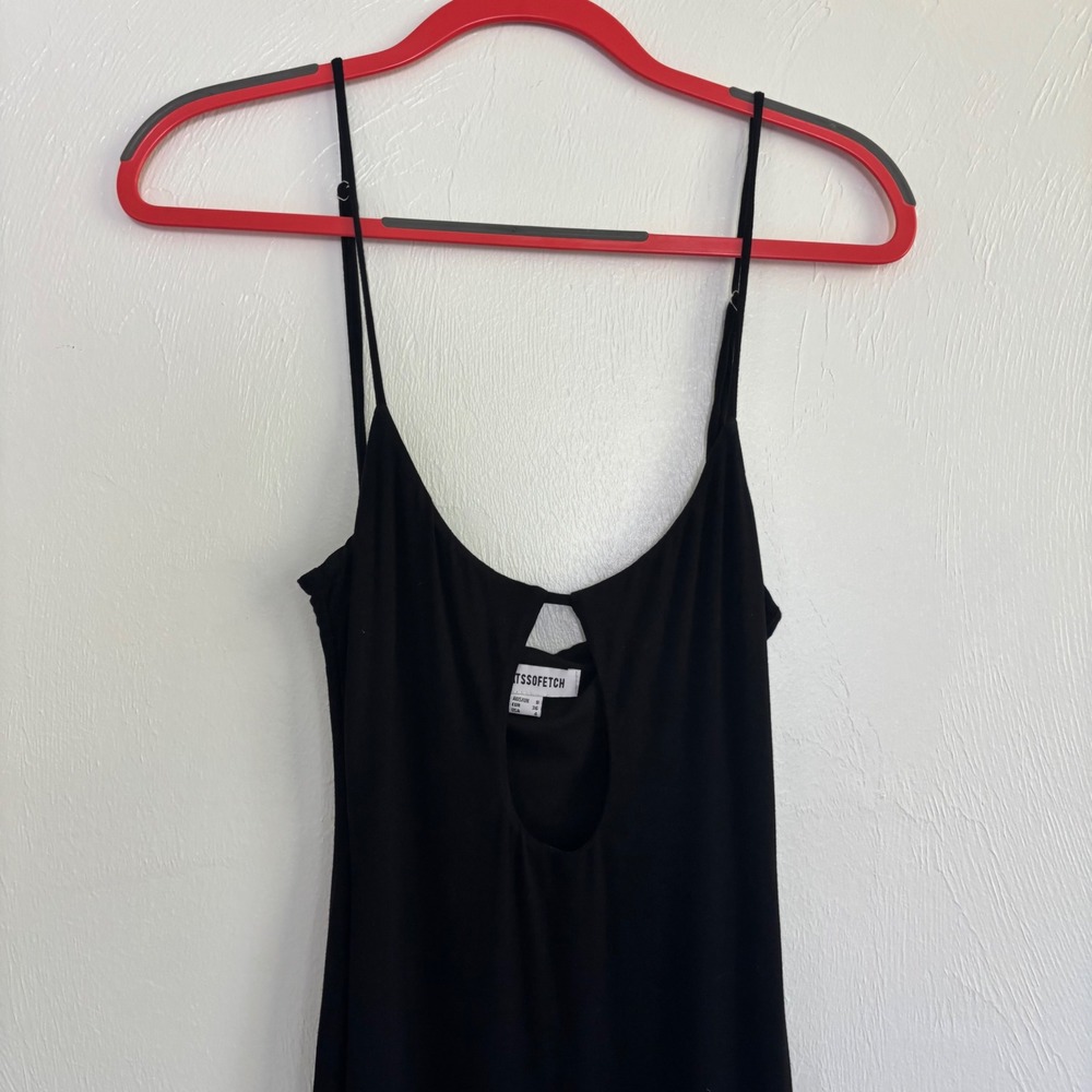 THATSSOFETCH Black Bodycon Maxi Dress US 4 AUS 8 Keyhole Cutout Spaghetti Strap - Picture 3 of 14